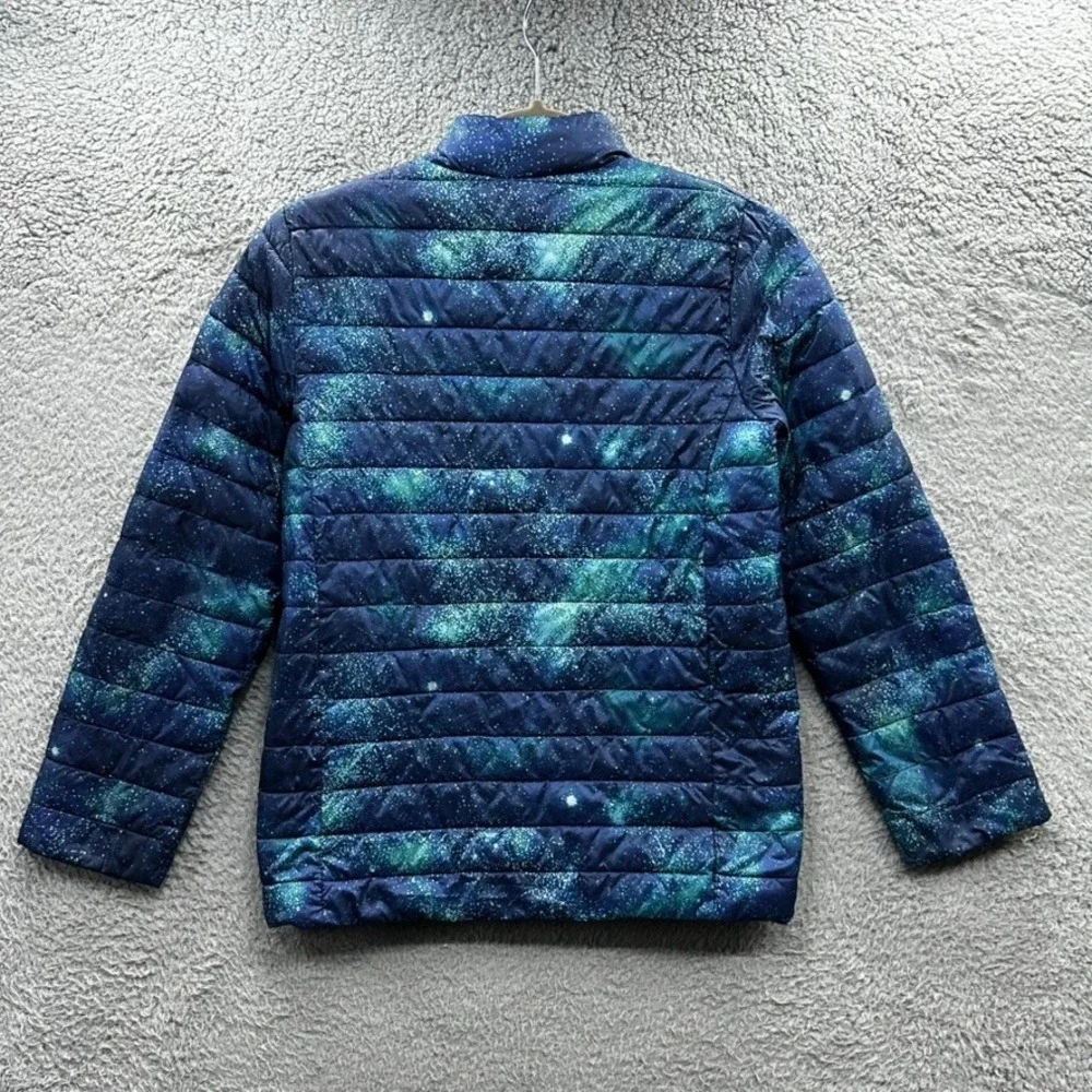 Lands End Kids Large (10-12) Galaxy Print Puffer Jacket Blue Teal Star Full Zip
